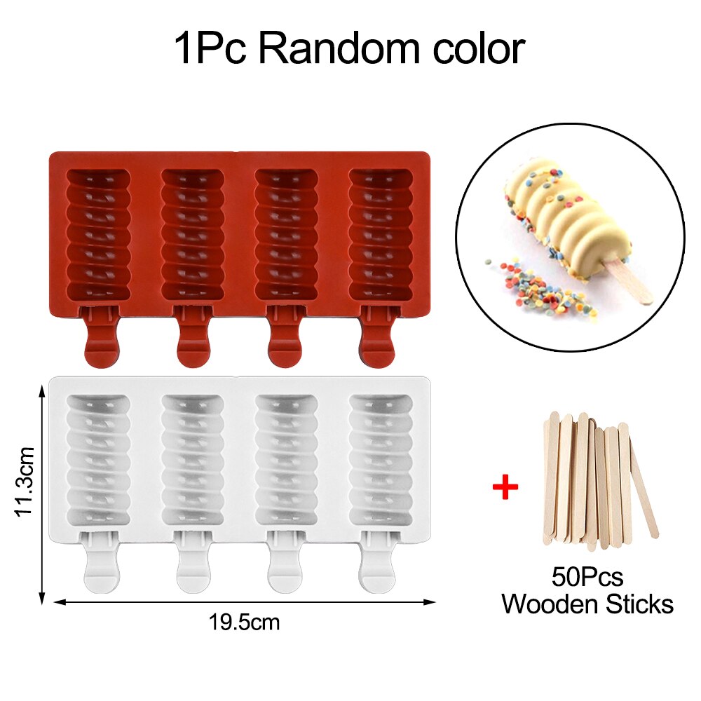 Molde de silicona para hacer helados de 3/4/8 cavidades, bandeja para hacer polos de Chocolate, cubo de hielo, palos de madera, herramientas caseras para postres: Set B