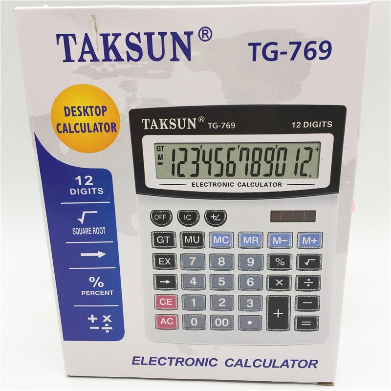 Calculadora de vidrio solar de 12 dígitos tg-769, libro con Gemini británico, computadora solar, calculadora de plástico para estudiantes, calculadora bonita