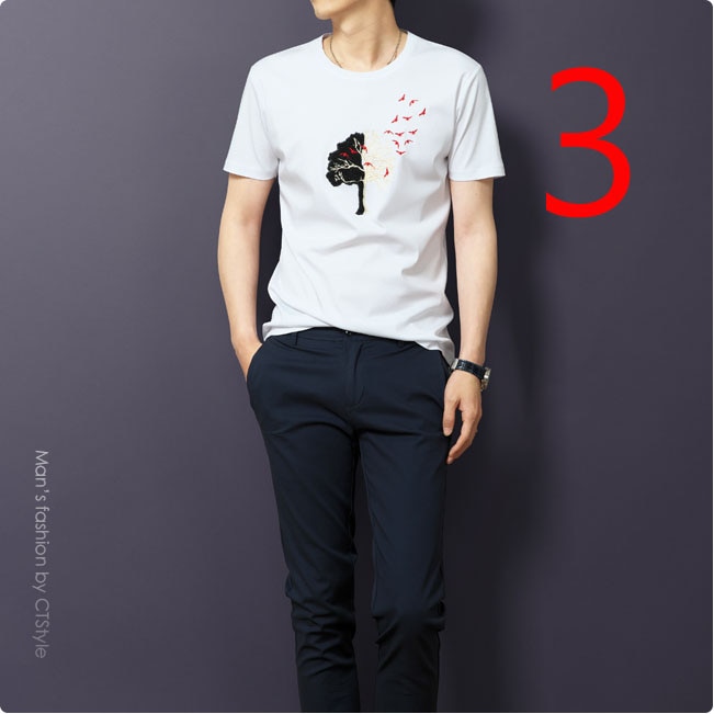Korte Mouwen T-shirt, Ronde Hals Achter De Kleur Strip Voor Mannen En Vrouwen