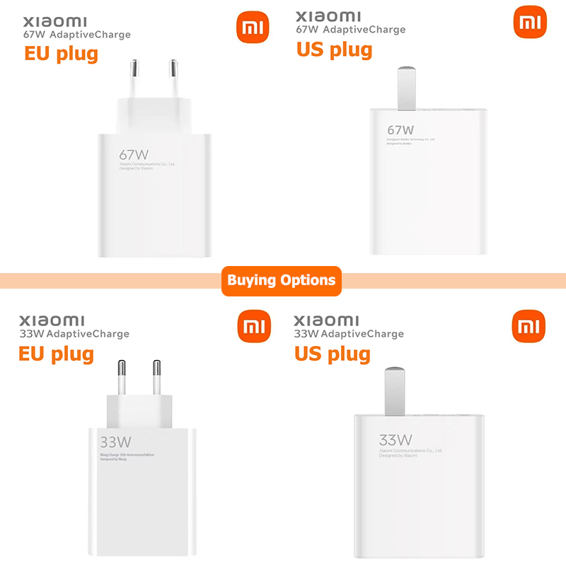 Original Xiaomi 67W Charger Fast Charging Cargador USB C Cable EU US Wall Adapter Redmi Note 14 13 12 Mi 14T 13 12 Turbo Poco X6