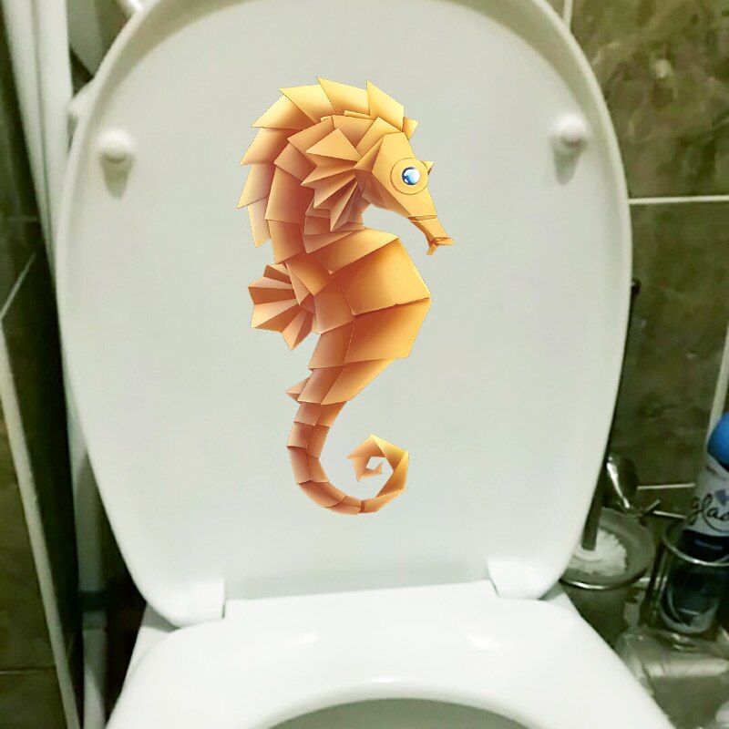 Yoja 12.6 × 26Cm Golden Zeepaardje Cartoon Muurstickers Persoonlijkheid Thuis Badkamer Wc Decoratie T1-2828