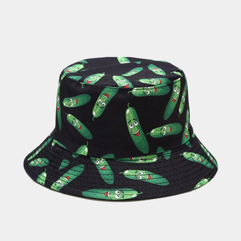 Cartoon Printed Cute Bucket Hat Summer Reversible Fishermant Hat For Women Men Street Hip Hop Fishing Cap Gorro: cucumber