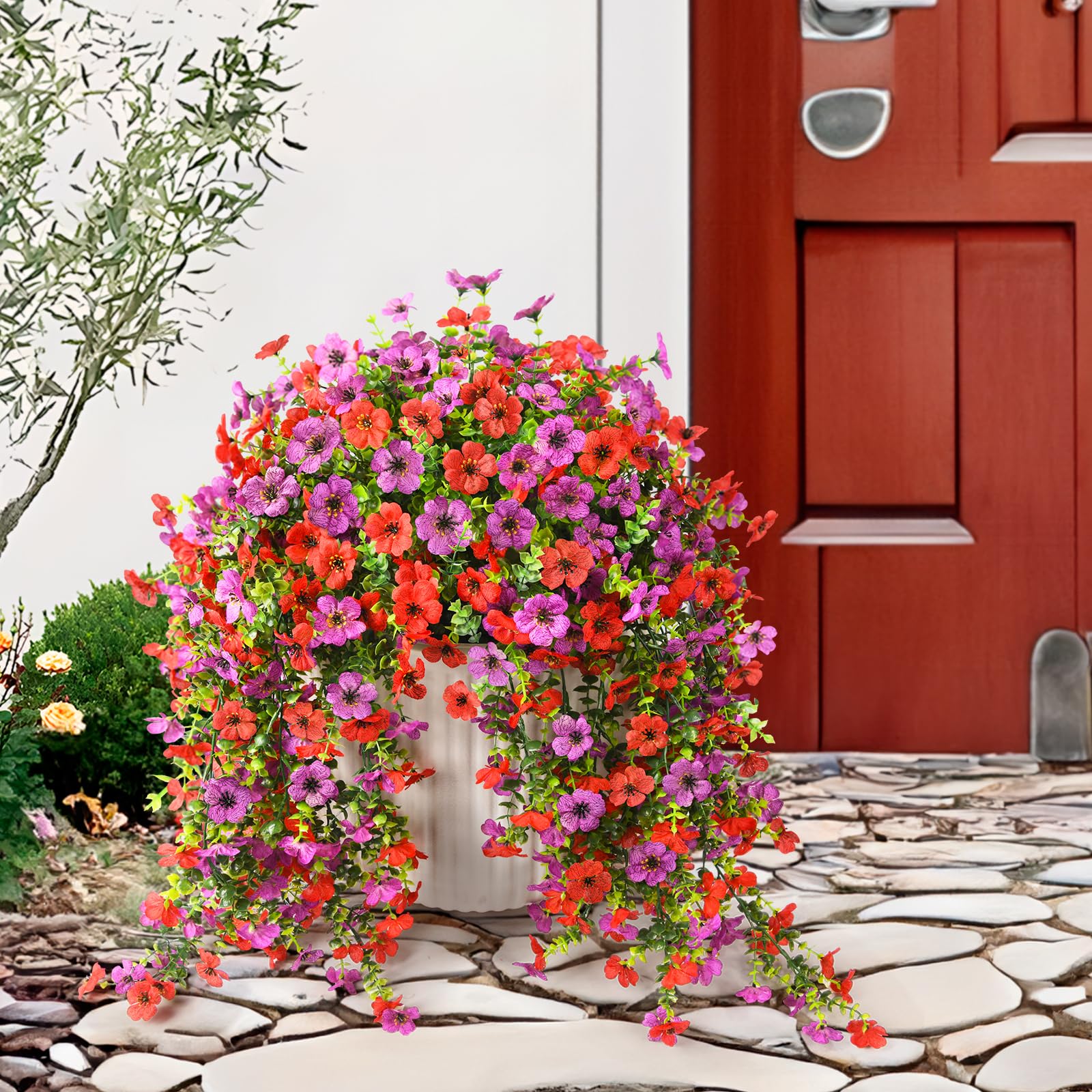1pc Artificial Hanging Flowers Plants for Outdoor Spring Summer Decoration Faux Silk Daisy UV Resistant Home Yard Decor Flower