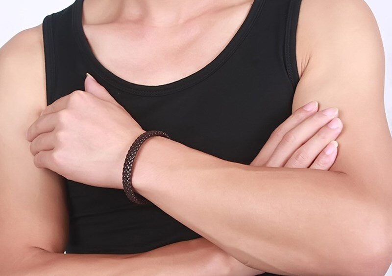 Vnox flätat läderarmband för män armband armband män smycken svart kaffe vitt