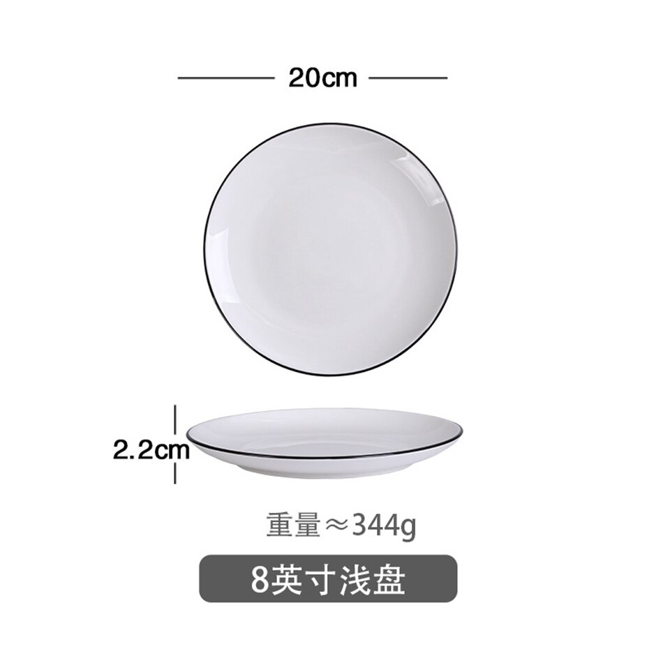 Europese stijl keramische serviesset borden eenvoudig zwarte rand zwarte lijn servies kommen en schalen restaurant diner: 8 inch  a1