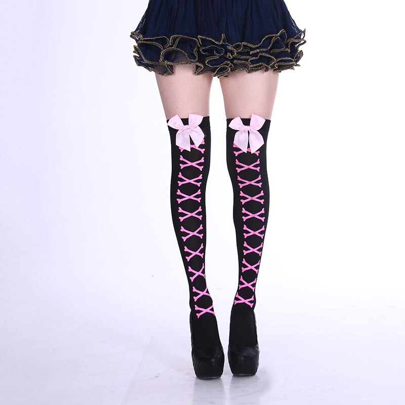 2021Hot Halloween Snoep Kleur Strik Lange Hoge Buis Over-De-Knie Dij Sokken Polka Dot Schedel Persoonlijkheid straat Sexy Night: 05