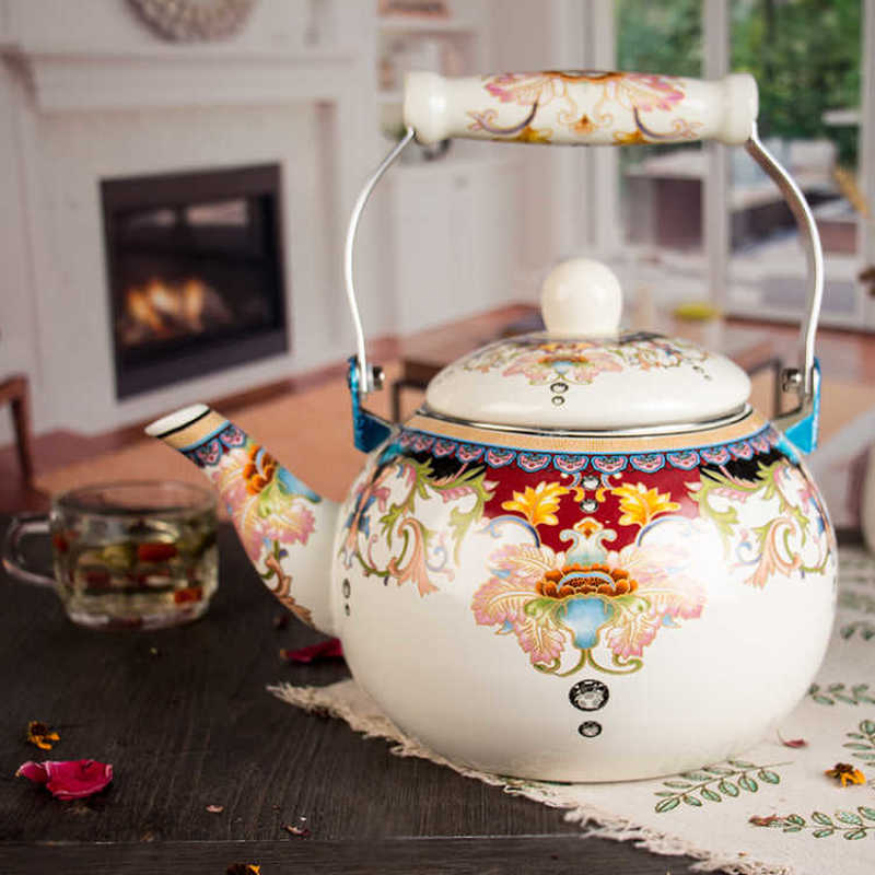 Théière émail santé gaz Induction cuisinière bouilloire gaz maison chaude bouilloire grande capacité cruche émail Pot eau Carafe Camping thé