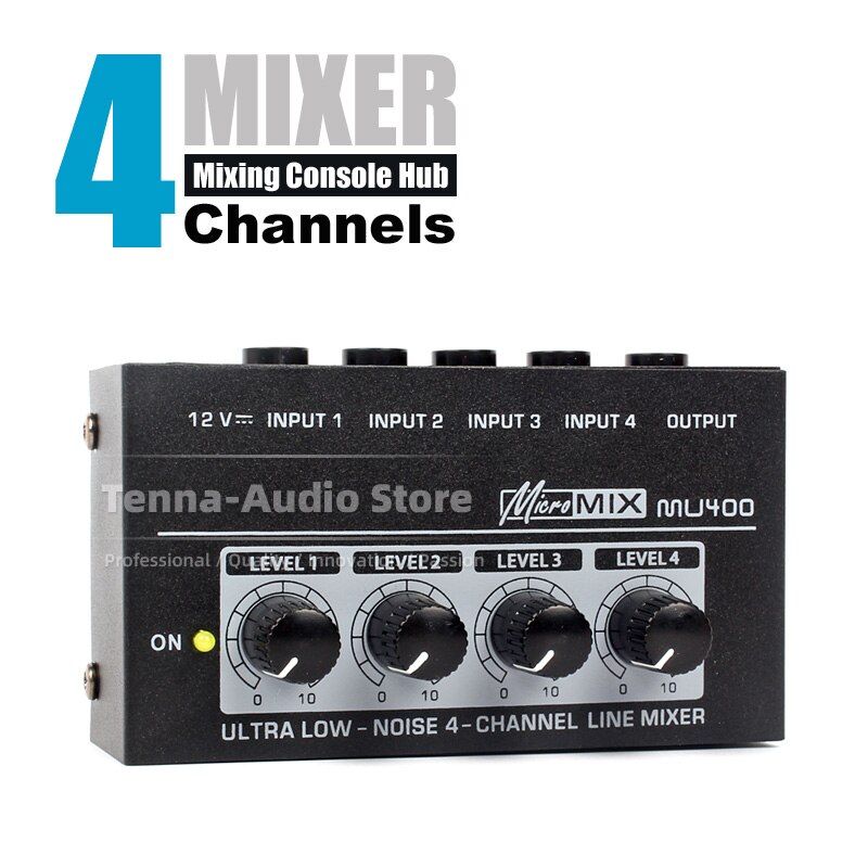 Mixer Audio a 4 canali Guitar Bass Musical Intrument Combiner Console di missaggio Sound Desk microfono 6.3 6.35mm AUX Line In Hub