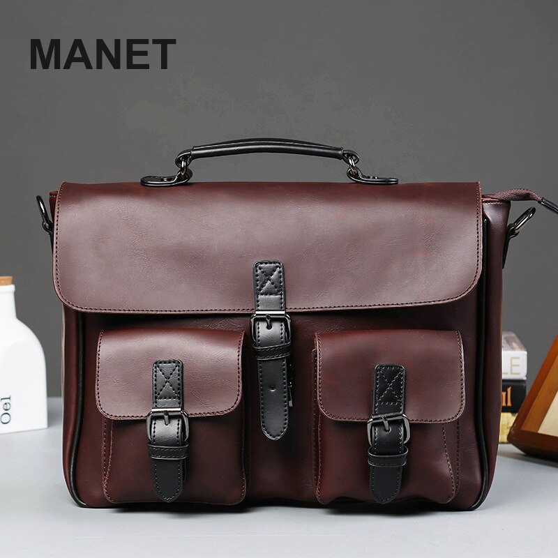 MANET PU Klassische Feste Muster Männlichen Cosbody Tasche Business Schulter Taschen für Männer Große Kapazität Langlebig Handtasche Trendy Crossbody