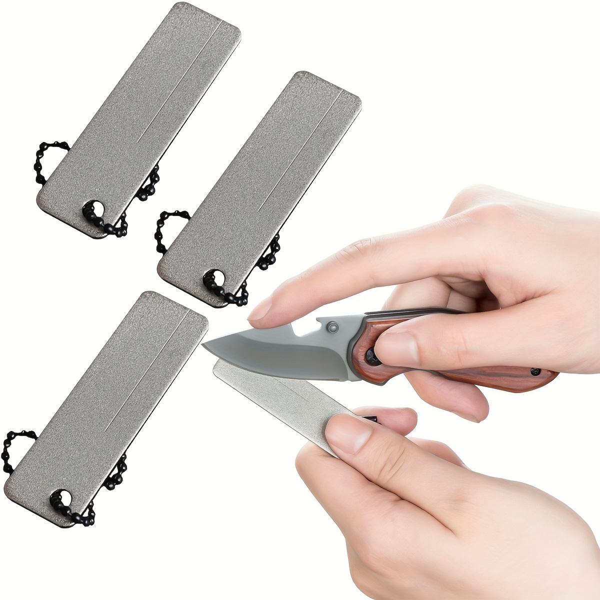 Afilador de cuchillos Afilador de piedra de diamante portátil con llavero para bolsillo para moler anzuelo para hacer más afilados