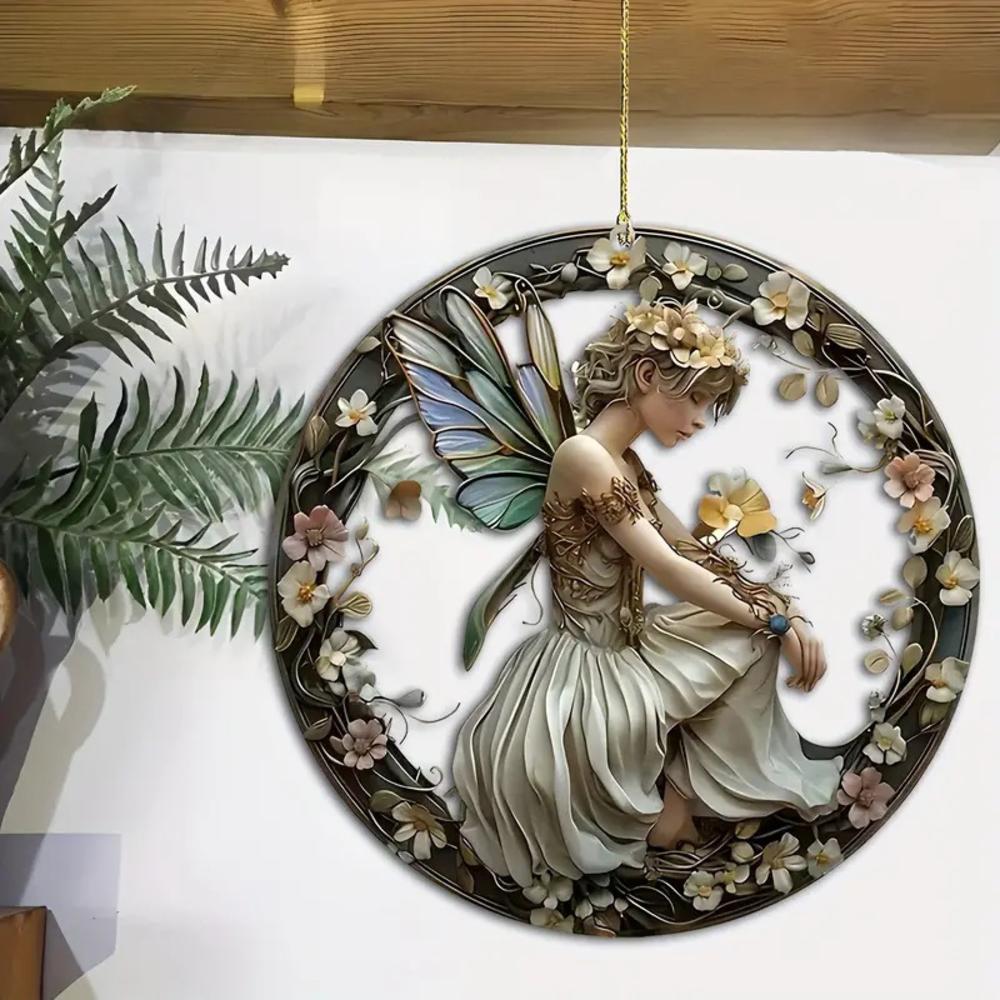 2d akrylgrønne alv-anheng blomsterfe-anheng små friske bilanheng tegneserie søt alv bil bakspeildekorasjonsanheng: Sølv