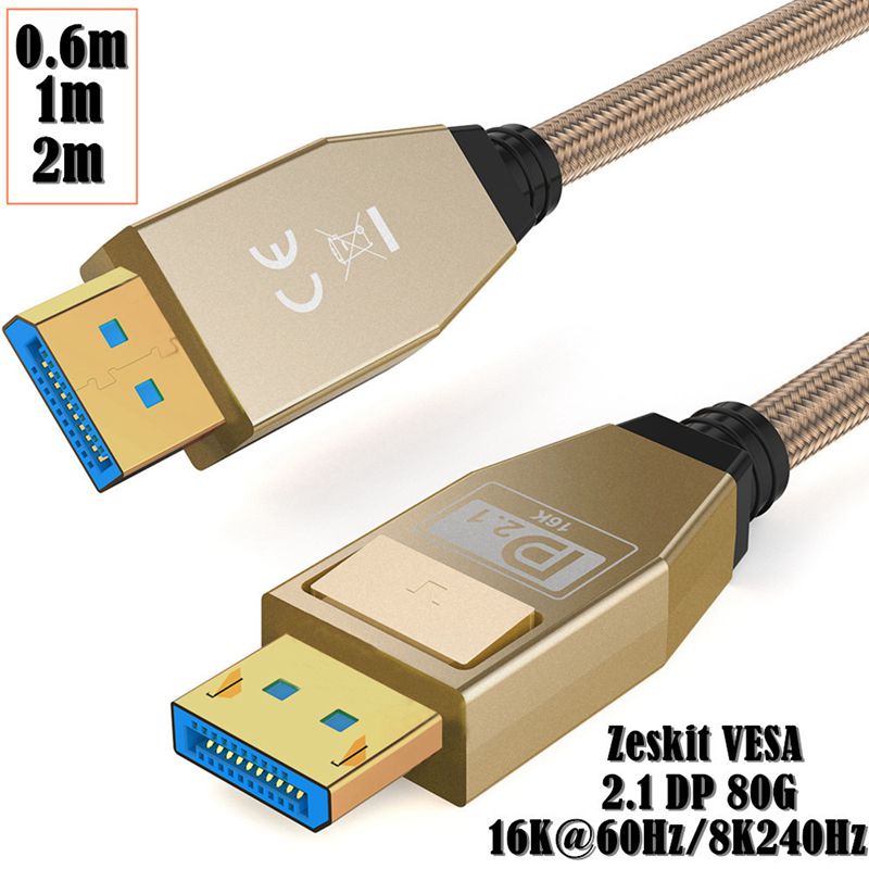 60cm 1m 2m zeskit vesa-certifiering 2.1 version dp hane till hane 80g kabel 16k @ 60hz / 8 k 240hz dp ultra hd silverpläterad tråd