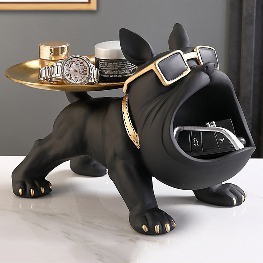 Estatua de perro de resina para decoración de sala de estar, escultura de perro, bandeja de mesa, adornos, estatuilla de Bulldog Francés para decoración de escritorio Interior del hogar: YELLOW