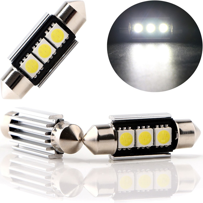 10 Stuks Dome Festoen Auto Licht Canbus Fout Gratis C5W Led Lamp Auto Lamp Interieur Licht 36Mm 39Mm 41Mm 3SMD 5050 Led Wit 12V
