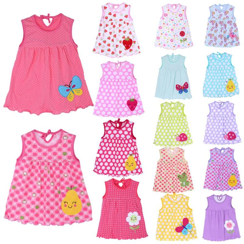 Summer Girls Dresses Newborn Baby O-neck Sleeveless Cotton Princess Mini Casual Dress Child Cute Pattern Decor Dot Clothes