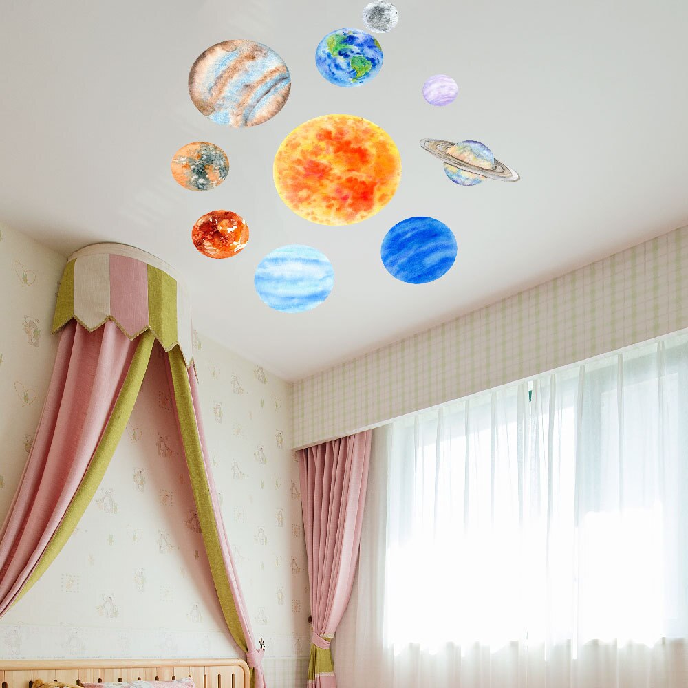 Solar System Planet Fluorescent Wall Sticker Moon Star Ceiling Sticker Home Party Kids Room Decorations Home Decor Glow Sticker