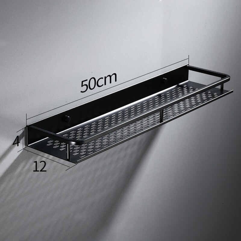 Badeværelsehylde sort aluminium vægmonteret firkantet shampoohylde kosmetiske hylder køkkennet hylde opbevaringsstativ arrangørstativ: 50cm