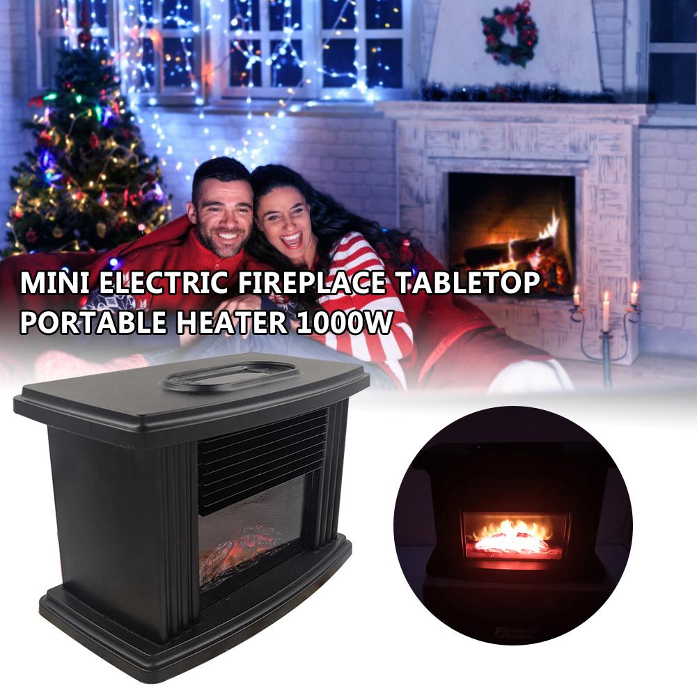Mini estufa eléctrica para chimenea, calefactor de mesa portátil para interiores, 1000W, calentador eléctrico para el hogar, calentador de aire de escritorio para invierno