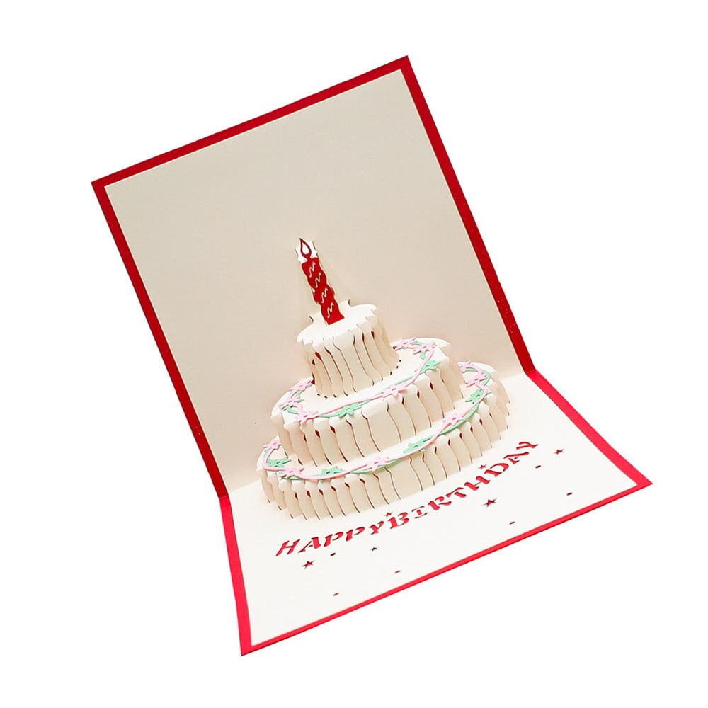 2PCS 3D Birthday Cake Greeting Cards Handmade Birthday Cake Blessing Cards (Red)