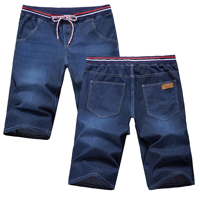 Summer Men's Bermuda Straight Denim Shorts Business Casual Elastic Waist Drawstring Jeans Shorts Plus Size 55 56 58
