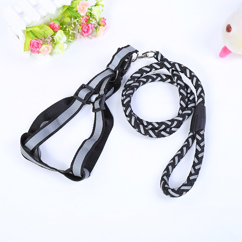 Luminous Harness For Dogs Reflective Dog Harness Leash Set Braided Traction Round Rope Large Medium Small Dog Chain Night Out: Black / L