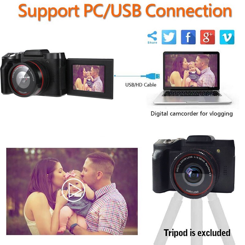 Digital Full HD1080P 16x Digital Zoom Camera 4K HD Camera Video Camcorder Vlogging 2.4inch Screen Camera Camcorder