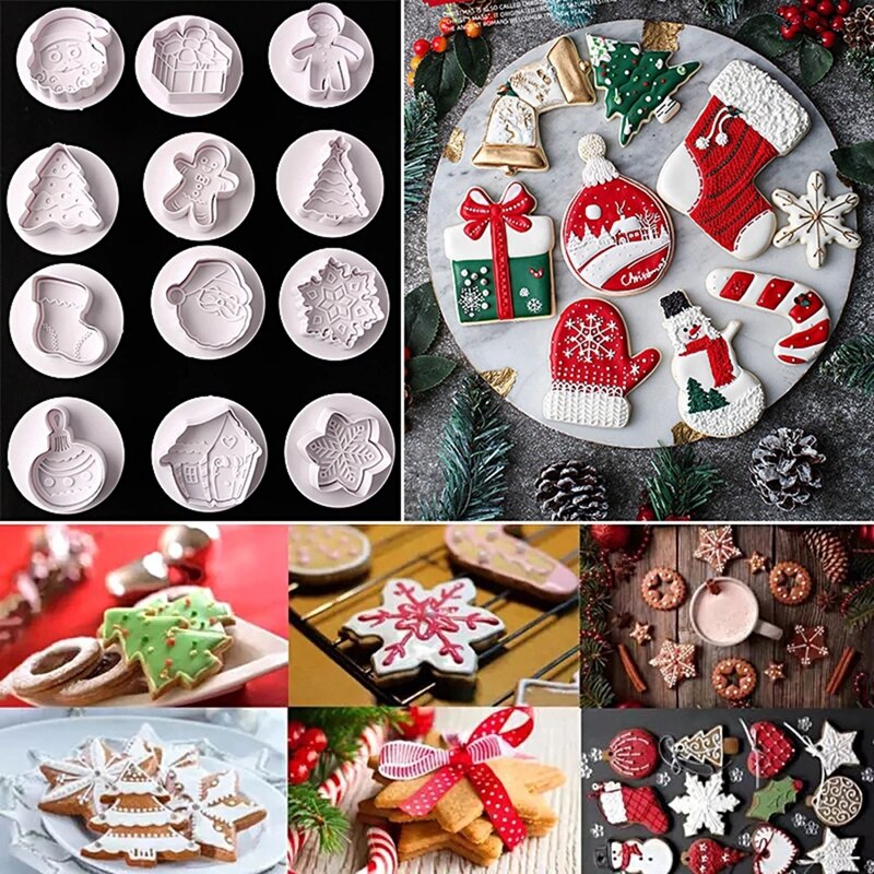 4 stuks kerst 3d koekjes taart zuiger uitsteker bakvorm koekjes stempel biscuit diy mal fondant taart decoratie gereedschap