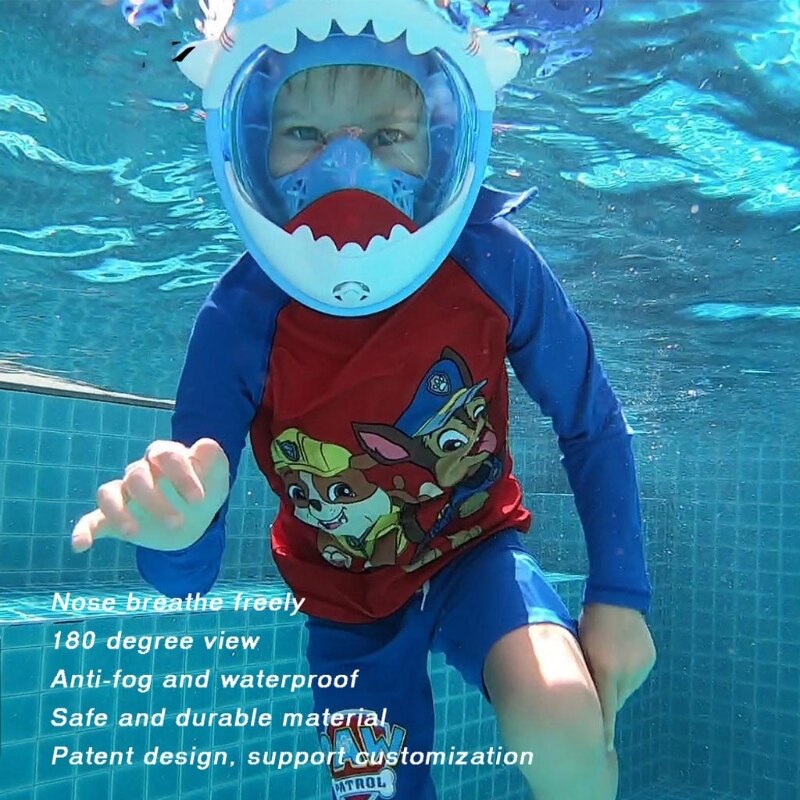 Máscara de esnórquel de cara completa para niños y niñas, máscara de buceo subacuática con dibujos animados