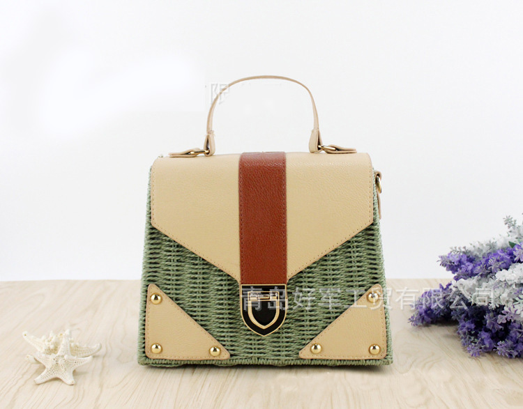 bohème paille sacs pour femmes plage sacs à main été Vintage rotin sac à la main tricoté sac à bandoulière: green