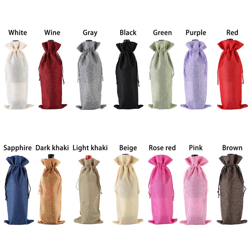 Lniane torby na wino pokrowce na butelki wina ze sznurkiem uchwyt na torebkę wina przewoźnik worek do pakowania dekoracje weselne prezent