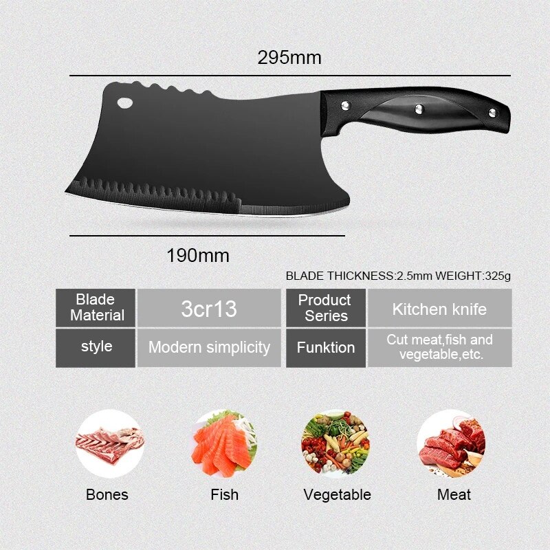 Butcher Knife Stainless Steel Bone Chopping Knife Meat Slicing Cleaver High Hardness Kitchen Chef Knife