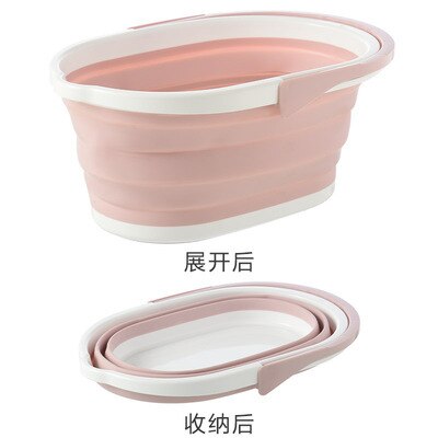 Folding Plastic Mop Bucket Camping Wash Bucket With Handle Floor Mop Cleaning Fishing Car Wash Bucket Household Tool WF106: Pink