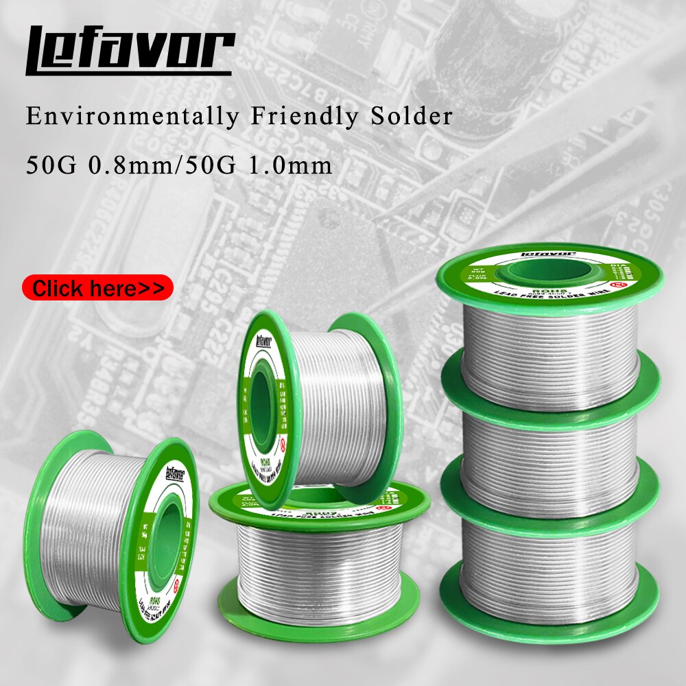 Alambre de soldadura sin plomo, 0,8mm/1,0mm, 50g, hilo de estaño para soldadura, rollo de Protección Ambiental, herramientas de soldadura Sn99.3Cu0.7