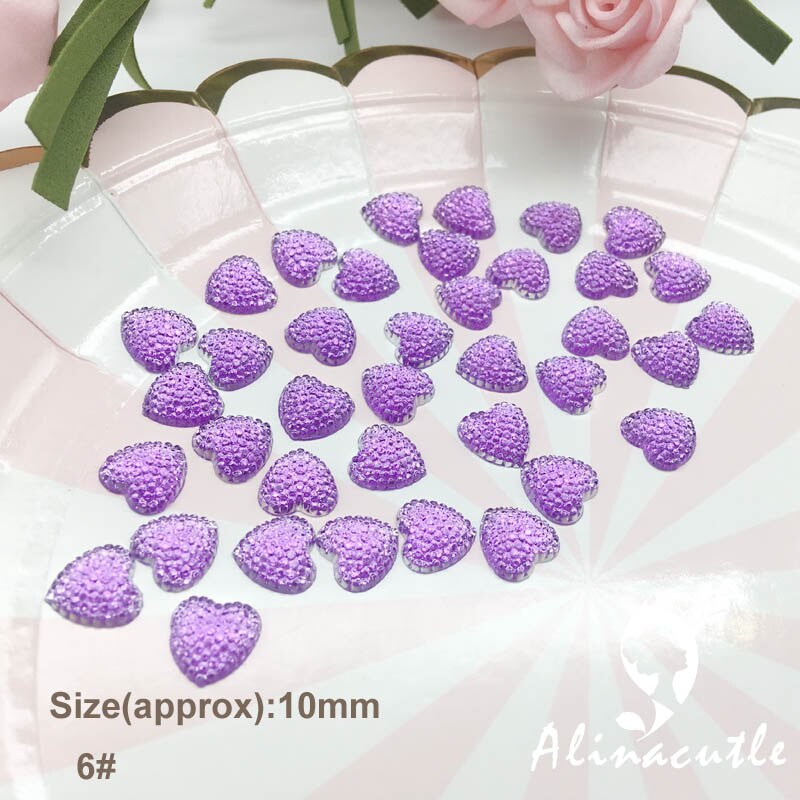 Gemas planas de 10mm con parte trasera de diamante, cristales de corazón pegatinas para piedra, GEMA, arte Hecho A Mano, manualidades, álbumes de recortes, 100 unidades: No 6 light purple