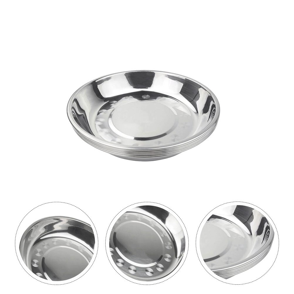 7pcs Stainless Steel Picnic Tray Dinner Plate Food Plate Durable BBQ Plate