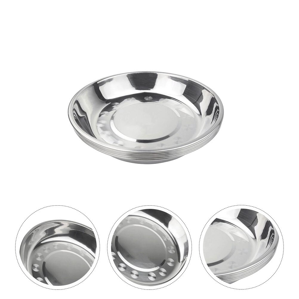 Deep Dish Dinner Plates 304 Stainless Steel Plate Round Tray Kitchen