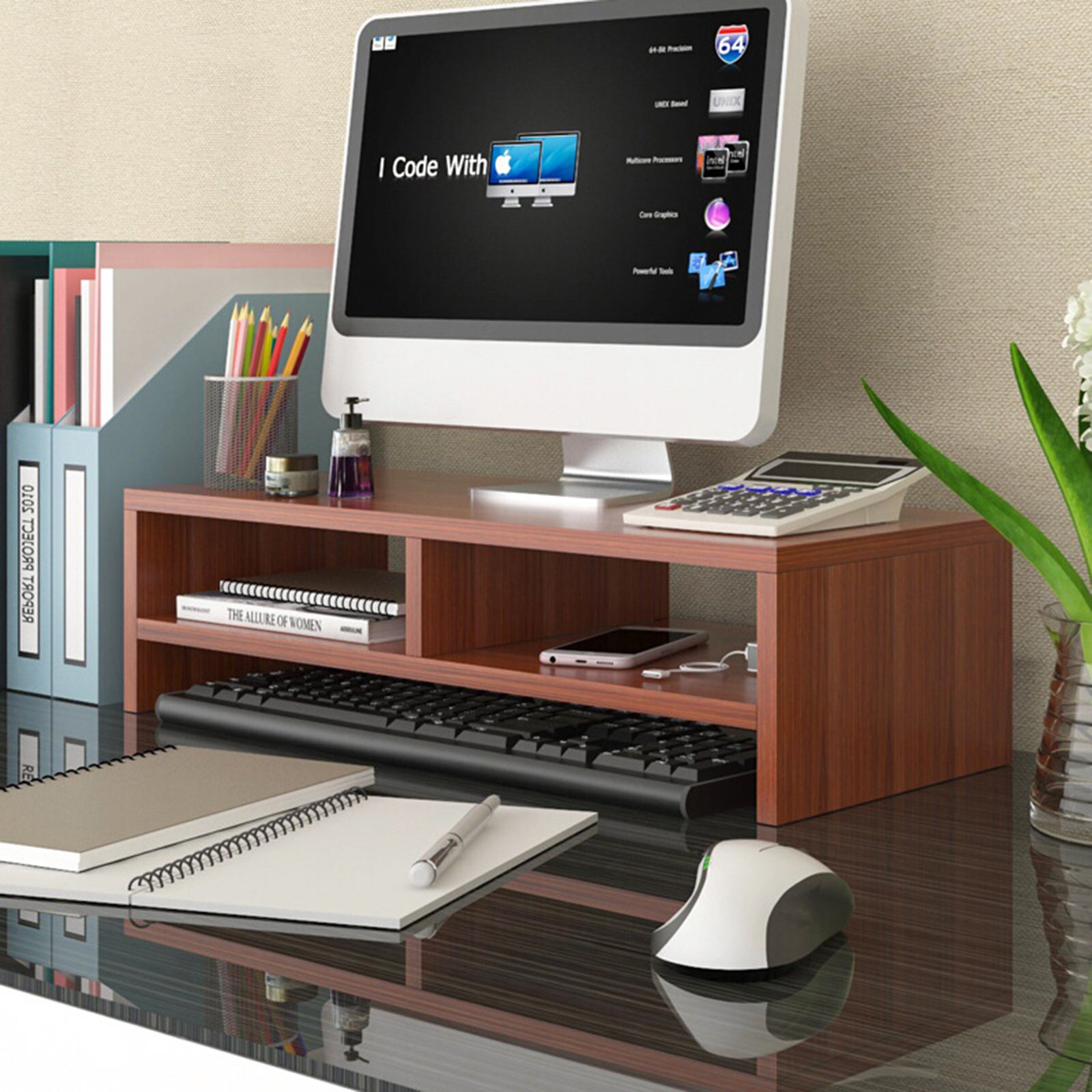 Multi-function Desktop Monitor Stand Computer Screen Riser Wood Shelf Plinth Strong Laptop Stand Desk Holder For Notebook TV: C