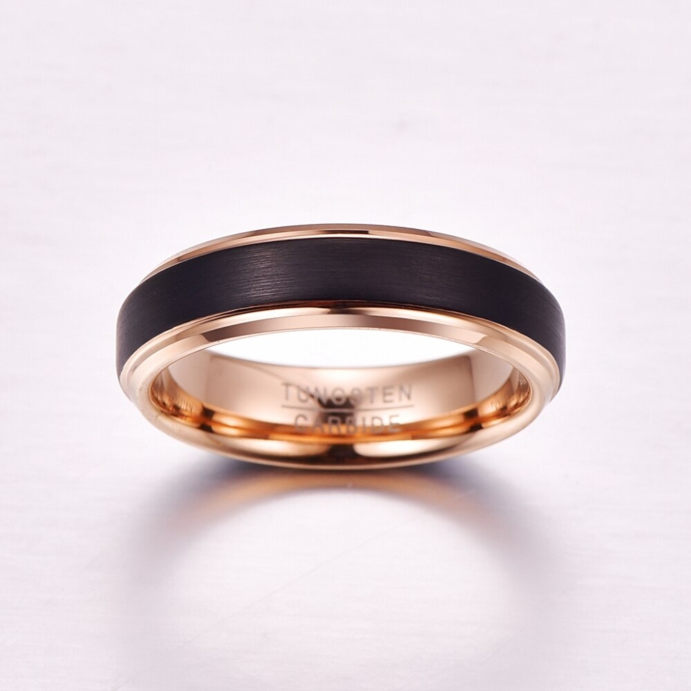 6mm couleur noire or rose à l'intérieur des hommes anneaux 100% carbure de tungstène bandes de mariage multi-taille anneau bijoux pour homme