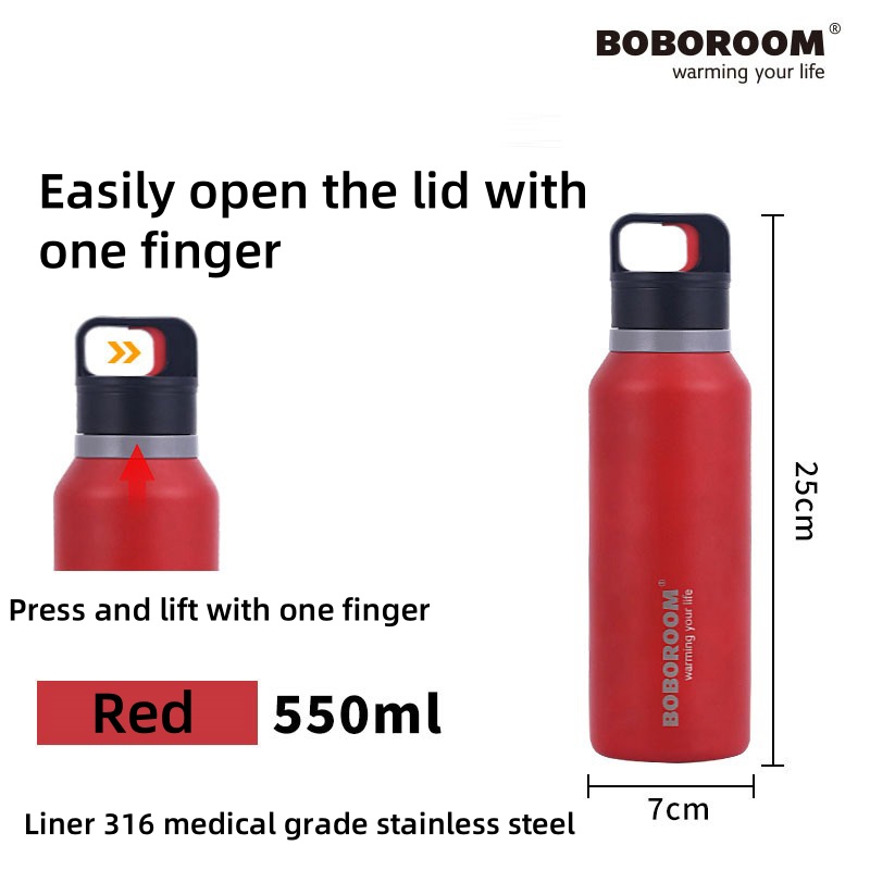 Outdoor Sports One-Hand One-Click Opening 316 Vacuum Stainless Steel Threadless Thermos Cup Car Cold Quick Opening Cup Thermoses: Red