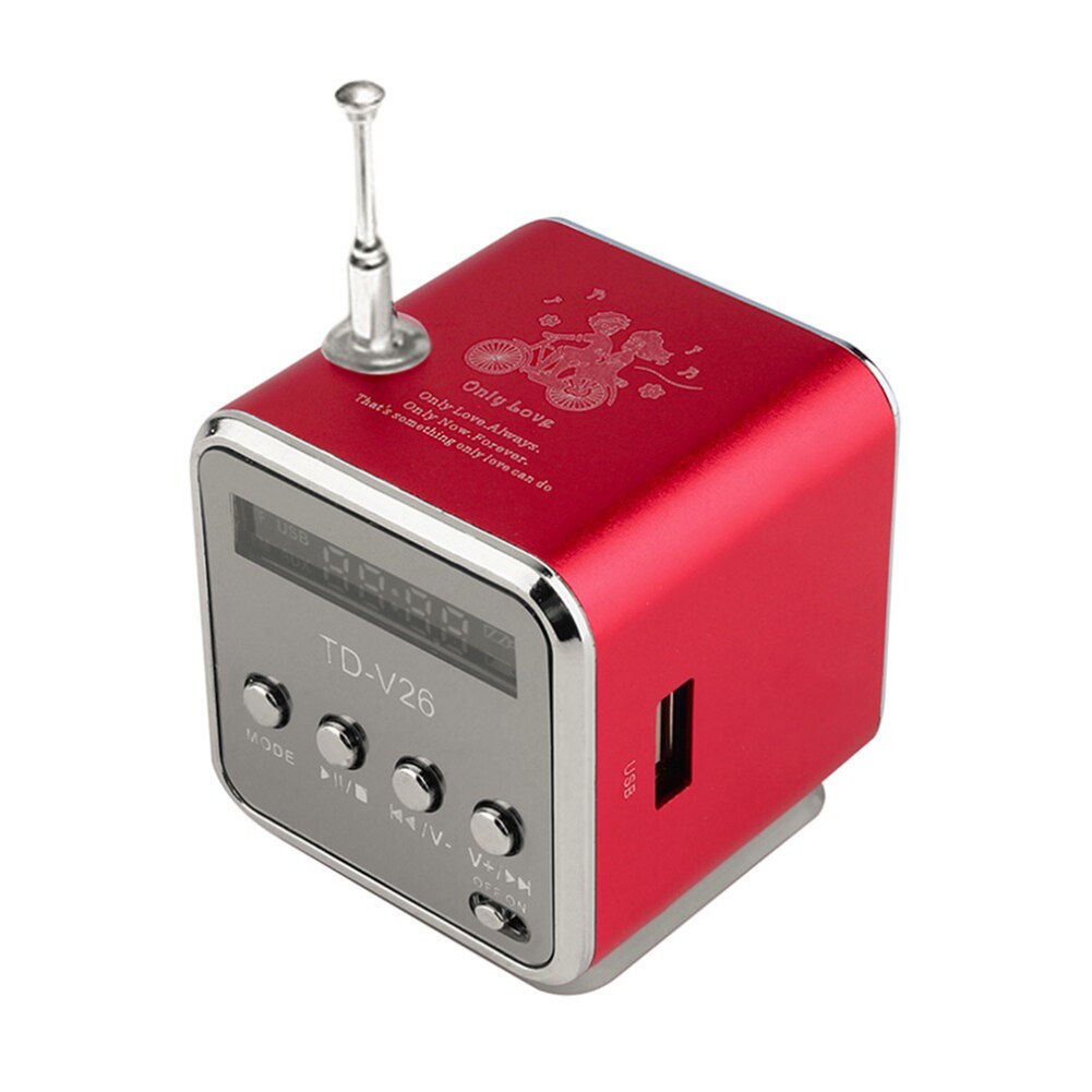 Mini FM Radio TD-V26 Bærbar - 1.0" LCD Skærm - Bluetooth 5.0 - Genopladeligt Batteri - VKTECH: Rød