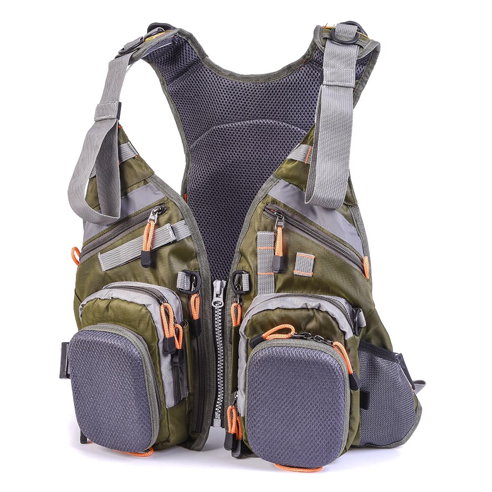 Blusa-Chaleco de malla para pesca con mosca, mochila transpirable multifunción, señuelo de secado rápido, chalecos para equipo de pesca: Verde