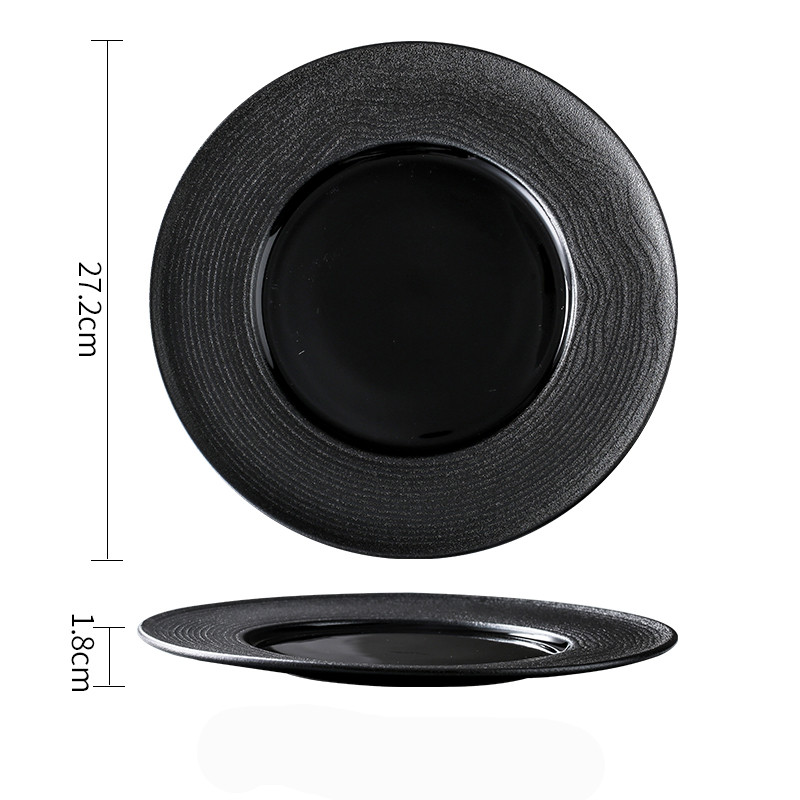 Plato redondo de cerámica para comida occidental, mueble de cocina para el hogar, bandeja para sopa y fideos, , blanco y negro: A1