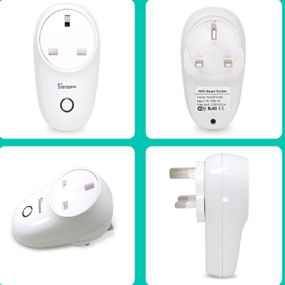 Sonoff  s26/ mini/basic wifi smart socket trådløs stikkontakt eu-e/eu-f/uk/us /au 220v 10a arbejde med google home automation alexa: S26 uk