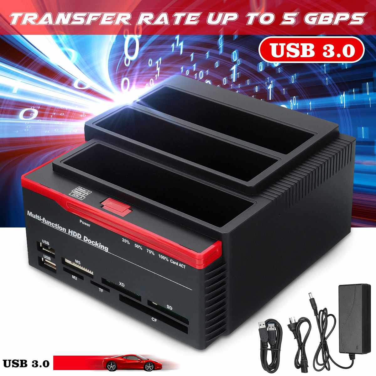 2,5 "3,5" USB 3,0 2 puertos SATA 1 puerto IDE disco duro externo Disco Duro lector de tarjetas USB3.0 Hub HDD carcasa