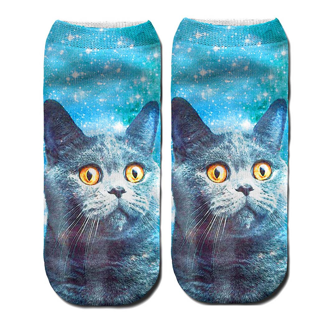 Femmes 3D nouveauté fou drôle chat cheville chaussettes mignon coloré dessin animé chat bateau chaussette dessin animé bas coupe chaussettes achats gratuits # D: Gris