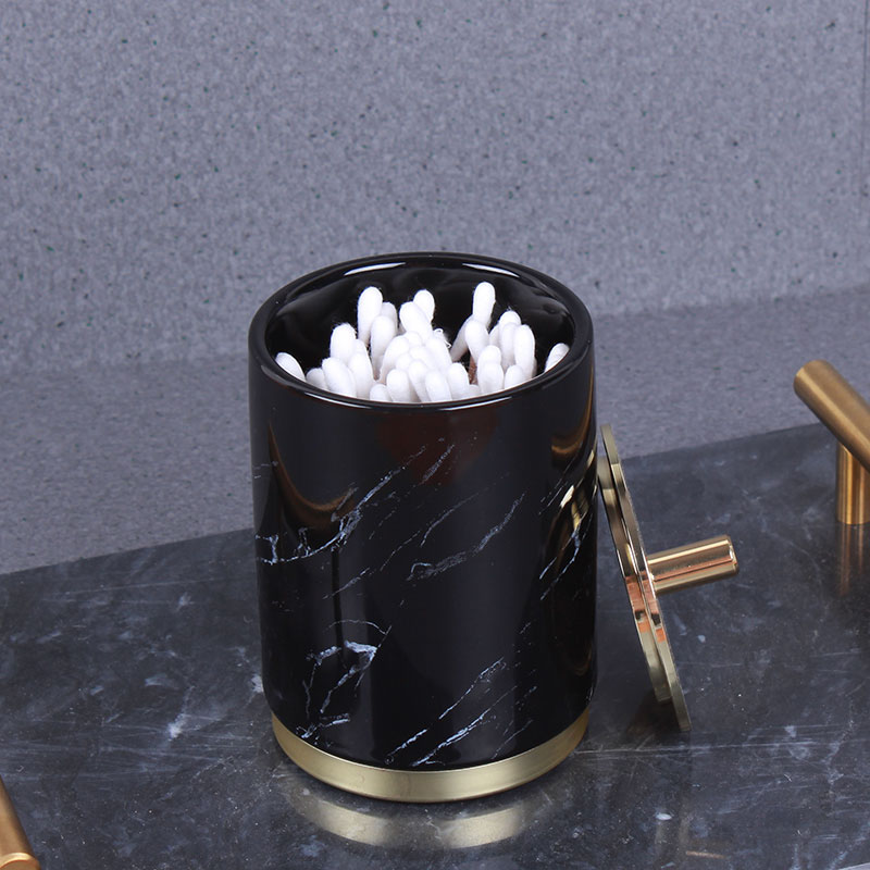 Jinserta marmoreret keramisk opbevaringsboks bomuldspindearrangør hjem tandstikkerholder luksus guld badeværelse bomuldspudeæske med låg