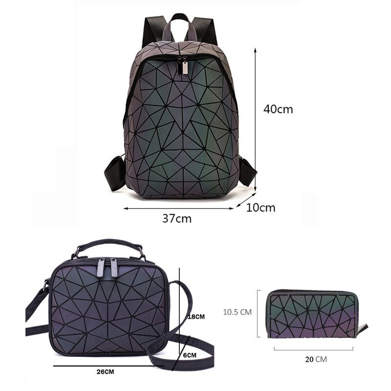 新発光バックパック学校の女性セットリュックサック女性格子 Backbag ホログラフィックショルダーバッグ財布 mochila 嚢