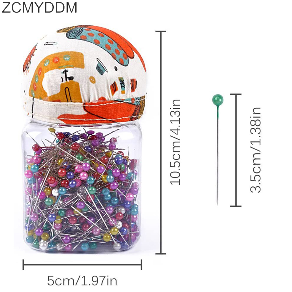 ZCMYDDM 500pcs Pearl Head Needle Head Pins with Fabric Covered Pin Cushion for Dressmaking Jewelry Quilting Sewing Crafts Tools