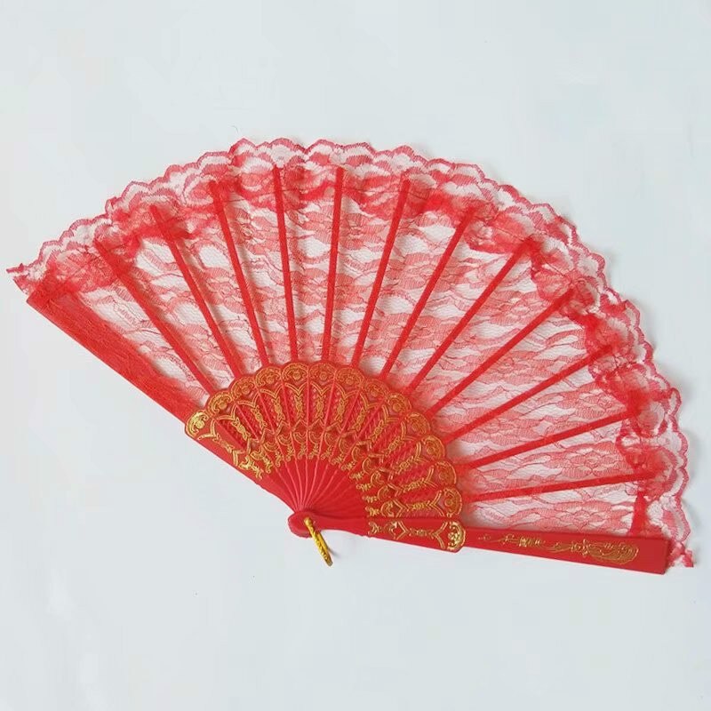 Eventail pliant en dentelle de Style chinois 1 pièce | Décor de fête de danse, ventilateur à main pliable de couleur unie: 11