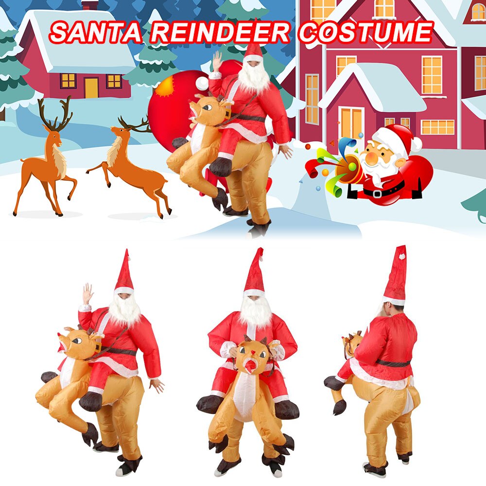 Inflatable Santa Claus Riding Reindeer Costume Adults Party Christmas Mascot Blow Up Costume Xmas Cosplay Outfit Funny 3